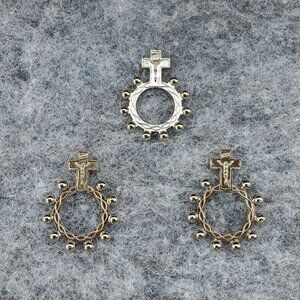 Silver Tone Crucifix Rosary Ring Set of 3 Religious Jewelry Catholic Prayer Aid
